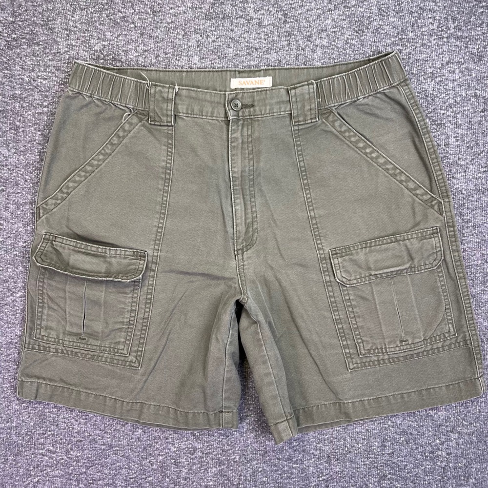 Savane Shorts Mens 36 Olive Cargo Casual Rugged Elastic Waist Utility Hiking